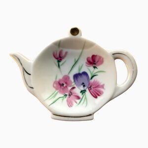 Vintage Lefton China Teapot Tea Bag Holder Trinket Dish